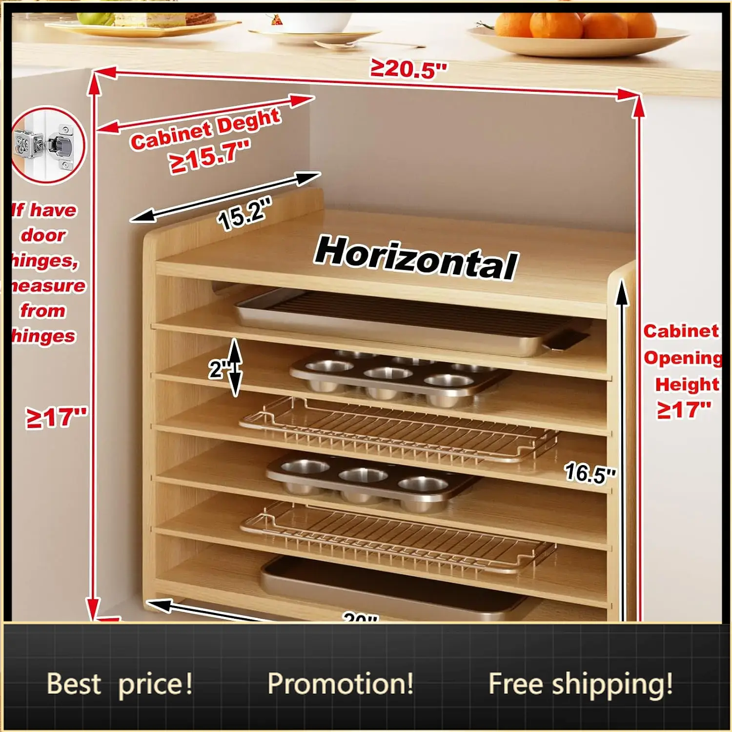 Kitchen Baking Sheet Organizer - 7-ярусный деревянный органайзер для шкафов, подставка